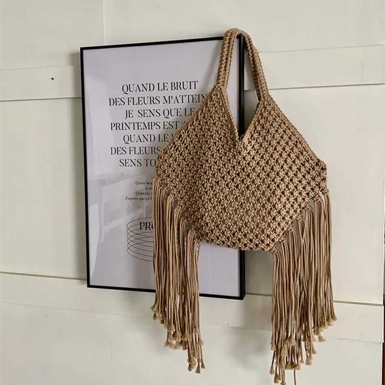 Straw Weave Tassel Tote Summer Beach Bags for Women 2023 Large Capacity Fashion Shoulder Bag Lady Handbags and Purses Y250729