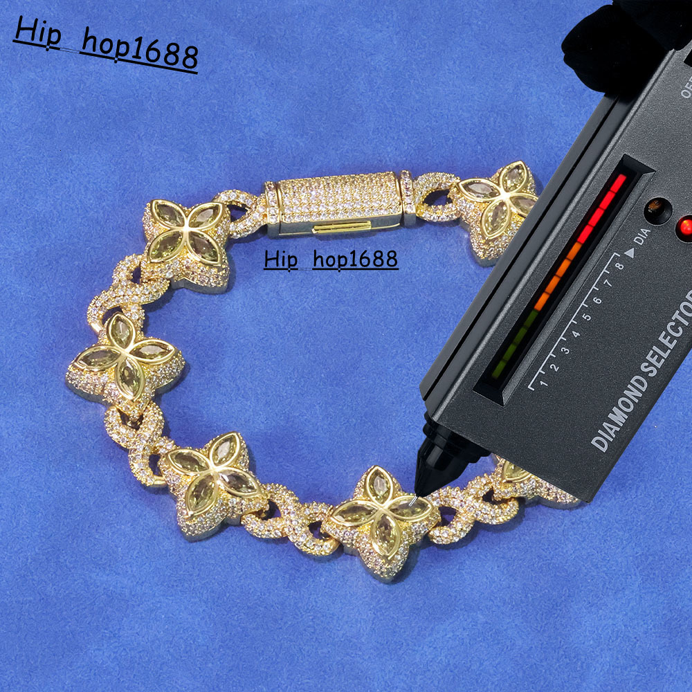 NUOYA New Arrival 925 Silver Four-leaf Clover Cuban Bracelet Men Iced Moissanite Diamond Chain Hip Hop Jewelry Gift for Women