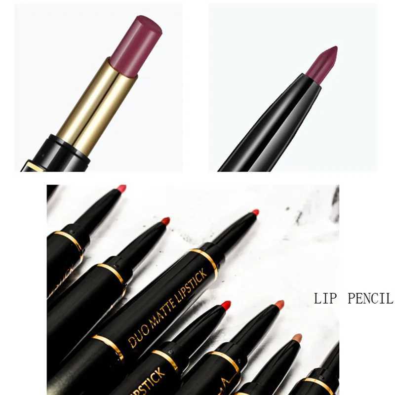 1pcs Matte Lip Liner Lipstick Double Ended Lip Pen Nude Makeup Tool Long Lasting Color Rendering Waterproof Lip Cosmetics G250729