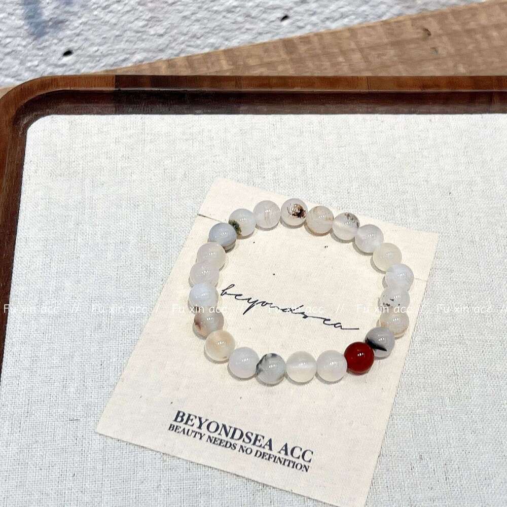 New Chinese Natural Agate for Women Red and White Grass Flower High-end Elegant Bracelet Minimalist Style Simple Versatile Jewelry bc4