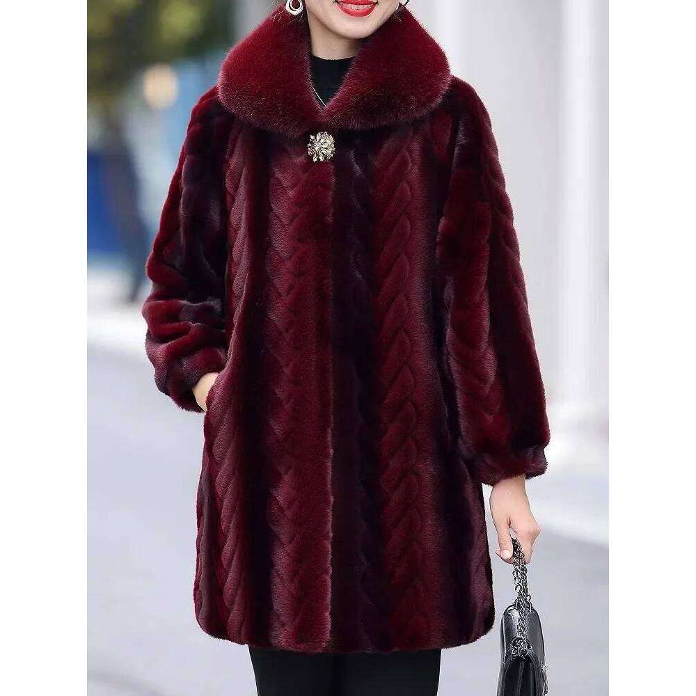 Imitation Mink Fleece Coat For Womens, Winter Jacket Wram, Thick Collar, Warm, Female Outwear, Large Size, New, 2024