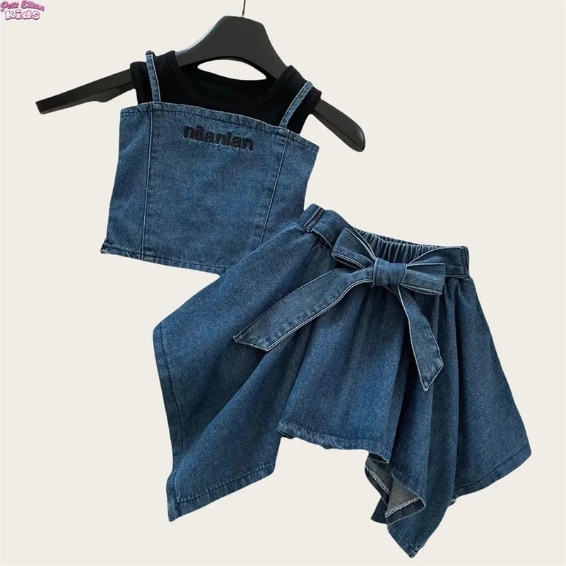 Stylish Kids Girls Cotton Set Top and Irregular Bowknot Shorts Skirt Super Cute and Trendy for 2 - 8 Y Baby Sets 250729