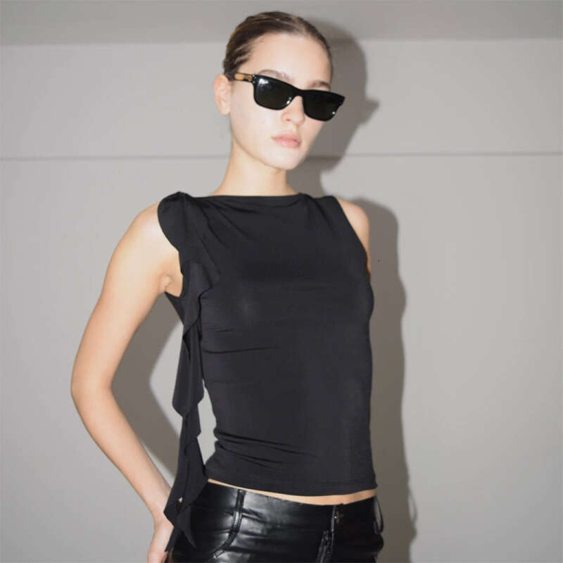 Ytp045 Women's Spring And Summer New Solid Color Sleeveless Ruffled Tassel Vest Top T-Shirt B5