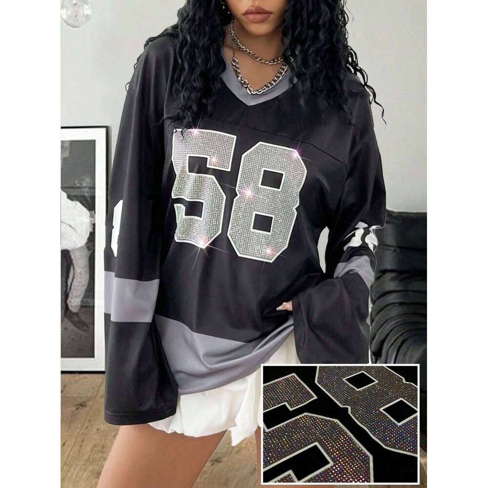 Digital Print Loose Fit Short Long Sleeve T-Shirt Women American Style Sports Casual Pullover V-Neck Unisex Top