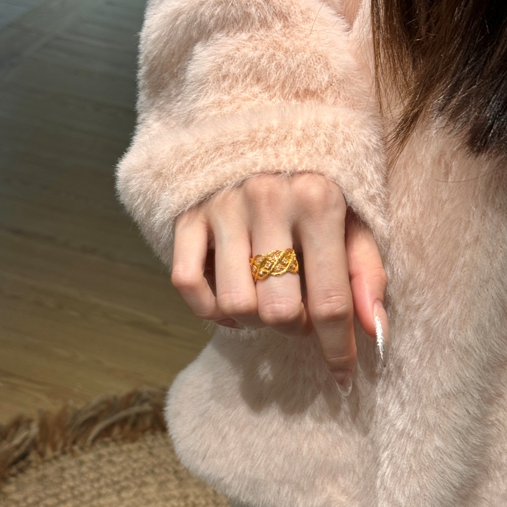 925 silver Elegant Weaved Ladies' Ring Set With Sparkling Cubic Zirconias,flower basket shape 22k gold plated,width:10.9mm,weight:4.2g,CZ:5A