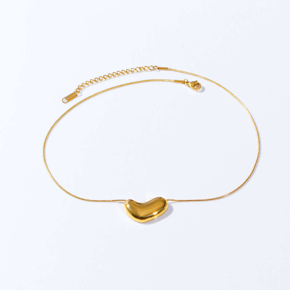 Mirror Stainless Steel Glossy Heart Love New Small Gold Bead Light Niche Necklace