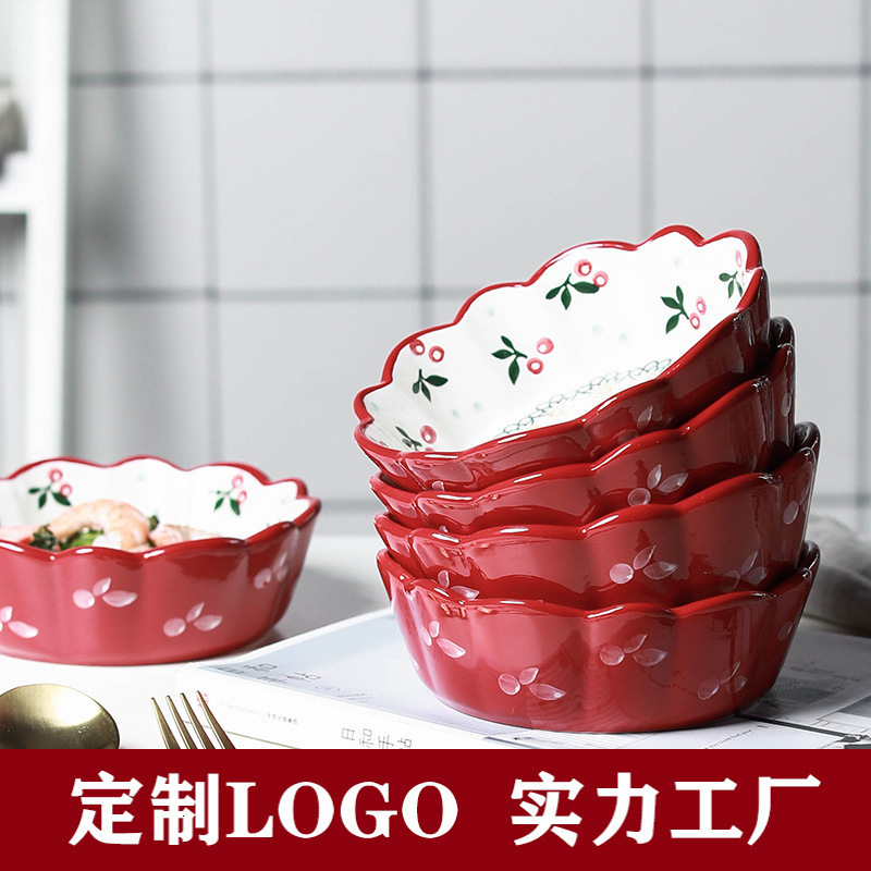 Air Fryer Special Bowl Oven Baking Bowl Steamed Egg Bowl Tableware Ceramic Bowl Household Oatmeal Fruit Salad Bowl Cherry 240826