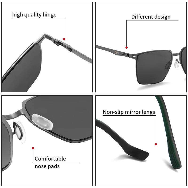 GCV Polarized Sunglasses Aluminum Magnesium Sun Driving Glasses Rectangle Shades For Men UV400
