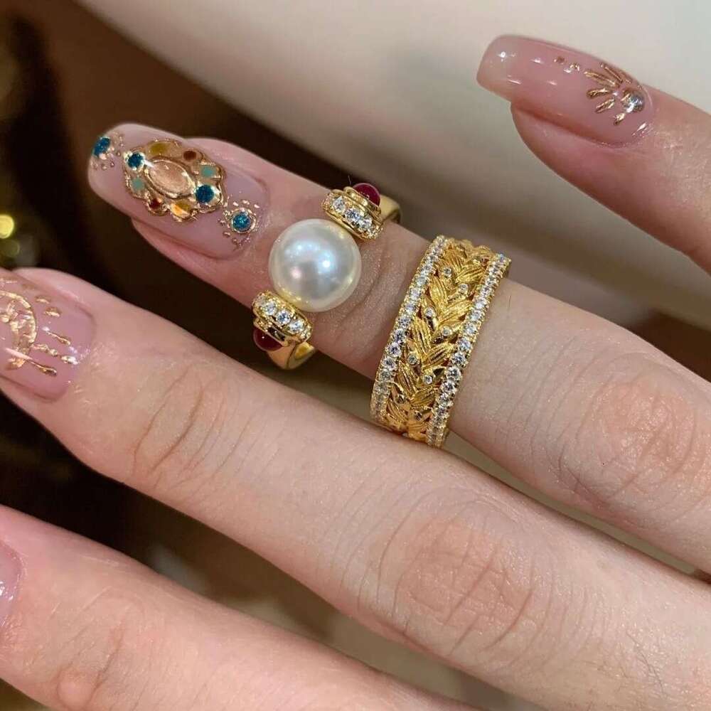 Vintage Second-Hand Pearl for Women New Wheat Spike Index Finger Niche Light Luxury High-End Elegant Ring 749