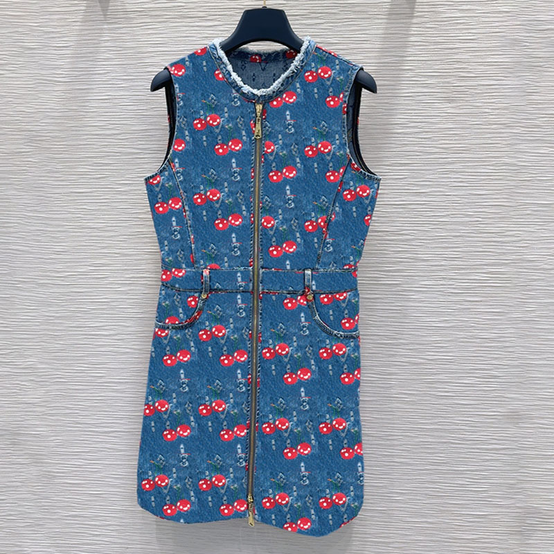 Chic Denim Vest Dress Women Luxury Zipper Coat Designer Straight Leg Trousers