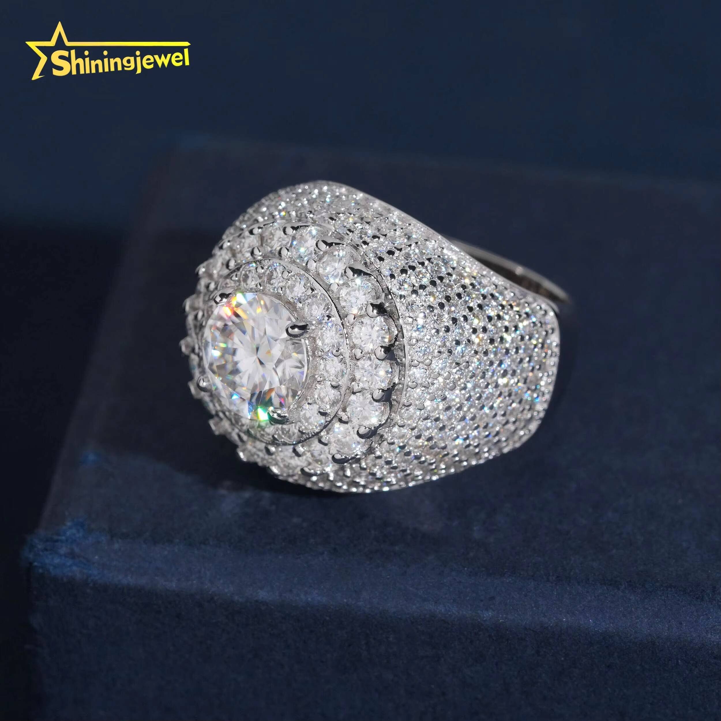 USA Local Stock High Quality Iced Out GRA Certificate Hip Hop 925 Sterling Silver Moissanite Mens Ring