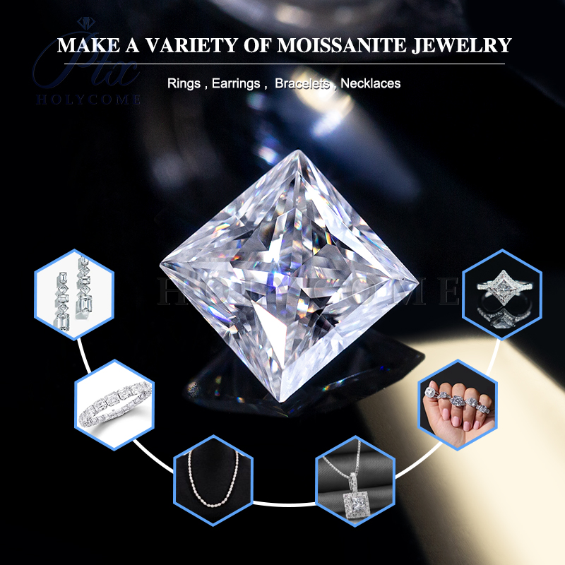 Wholesale 0.5~5.0ct White D Color VVS Moissanite Stone Princess Cut Loose Gems Pass Diamond Tester with GRA Certificate Moissanite Gems for Fine Jewel