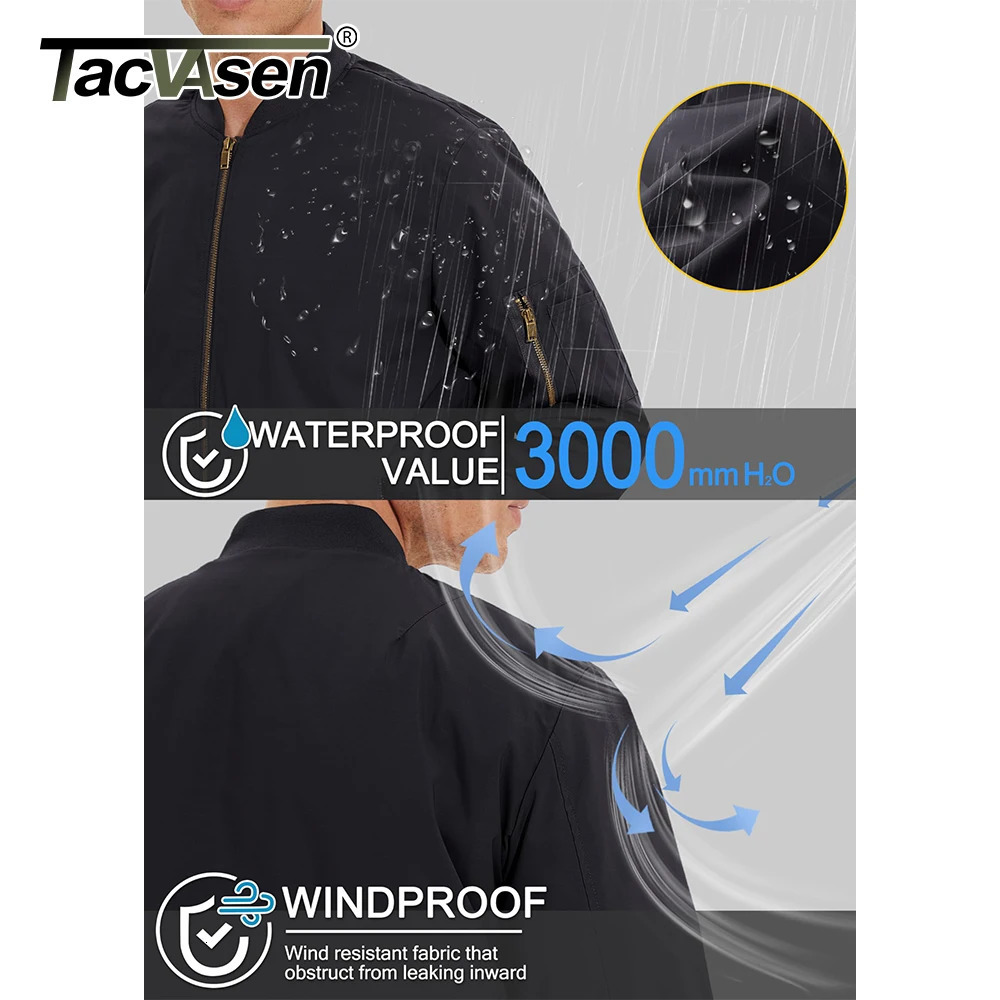 TACVASEN Mens Classic Bomber Jacket Autumn Thick Warm Orange Lining Full Zip Up Windproof Casual Padded Flight Pilot Jackets 250730