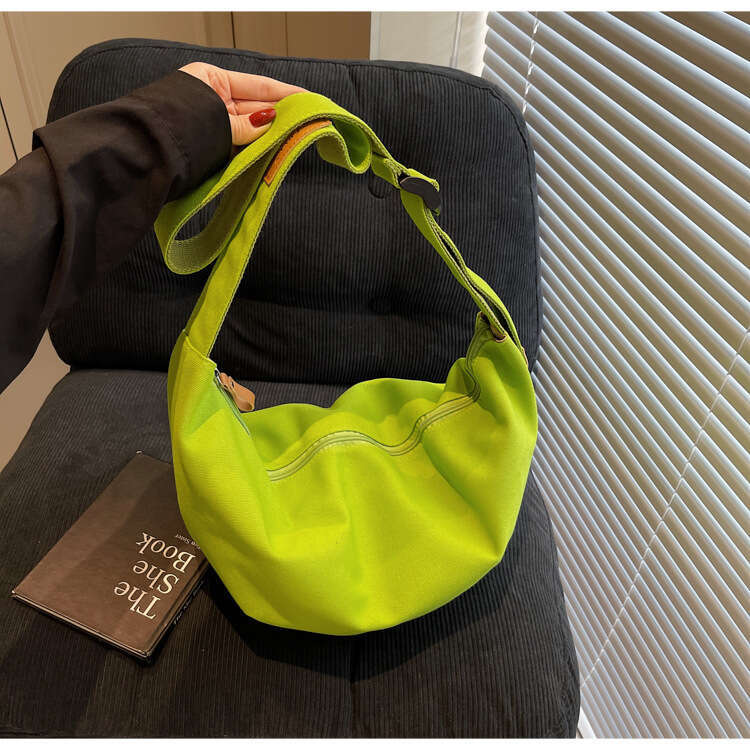 2024 Crossbody for Women Summer Design Versatile Student Canvas Underarm Simple Style Dumpling Bag