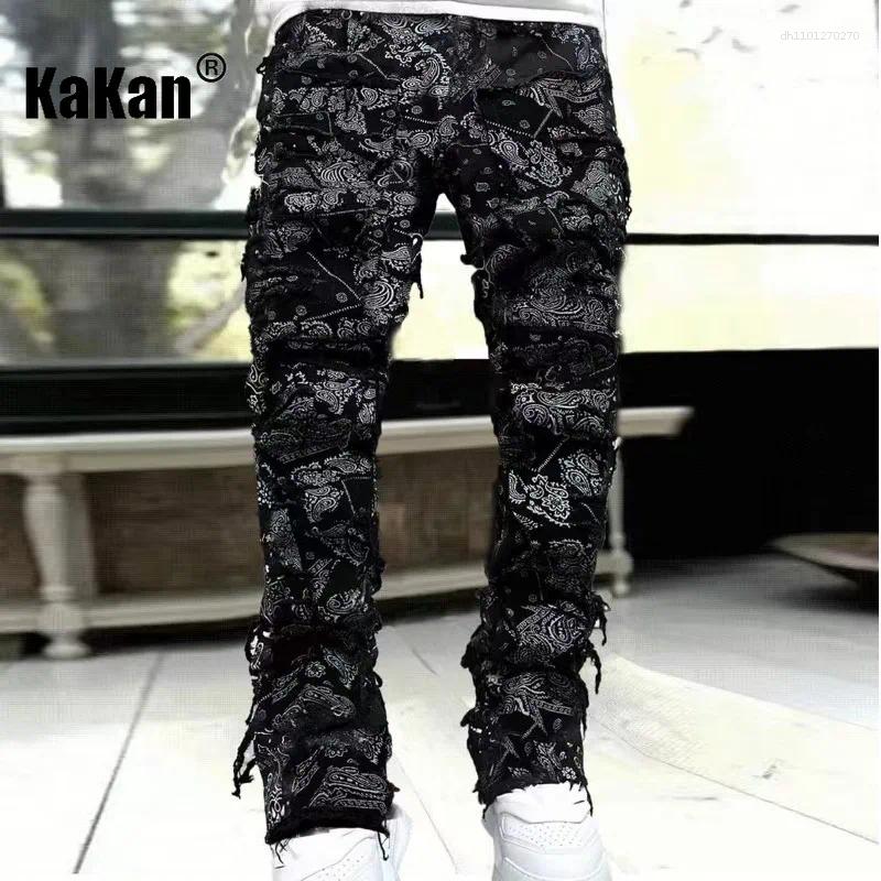 Lanjia- Men's Jeans Kakan - Elastic Patch Y2k Clothes Street Fashion Straight Leg Pants Long Man Brand C41e5