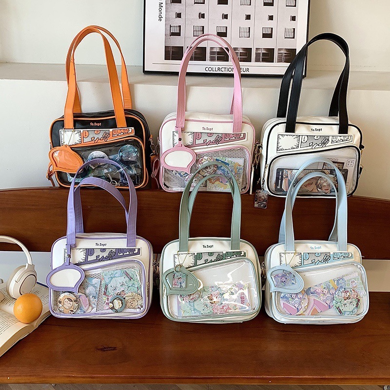 2025 Summer Manga Japanese Handheld Large Capacity Women's Single Shoulder Crossbody Bag Anime Transparent Single Shoulder Handheld Cute Bag Desi