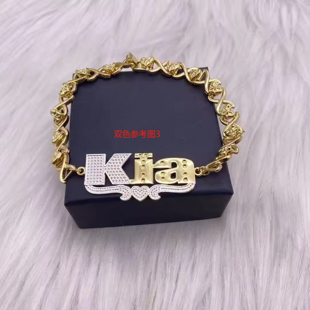 Personalized Custom Name Bracelet For Men And Women Hip Hop 2 Tone DIY English Letter Bangle Bracelets XO Chain Corrosion Cutting Hip Hop Rapper Jewel