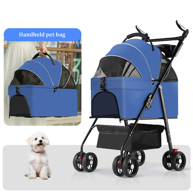 Pet stroller suitable for small and medium-sized cats and dogs, with detachable straps, easy to fold, detachable lining, storage basket+cup holder