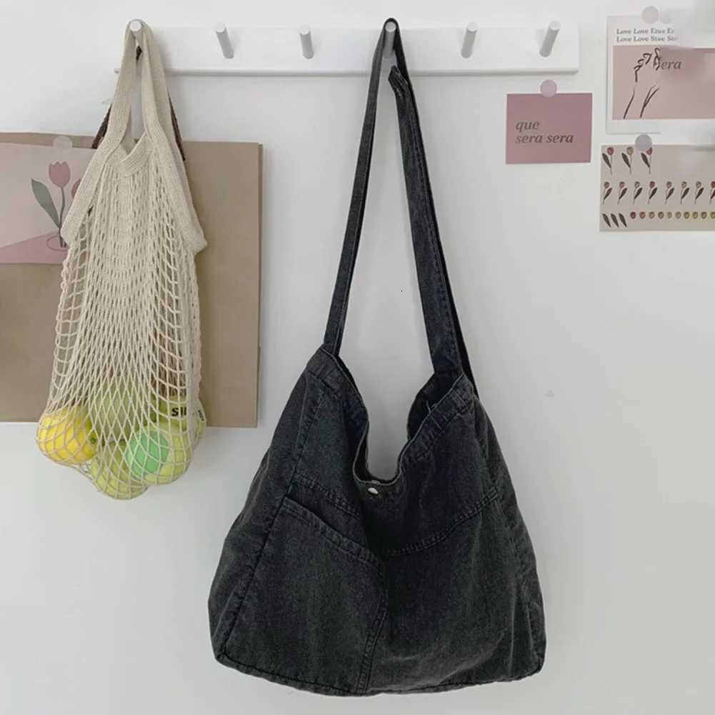 Unisex Denim Tote Handbag Large Capacity Lightweight Handbag Versatile Jeans Top Handle Bag Casual Travel Shopping Bag Y250729