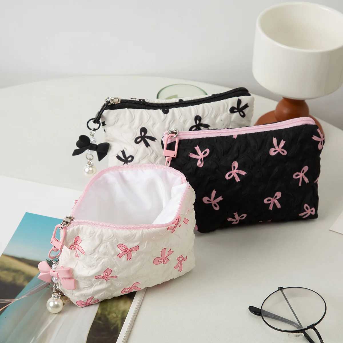 MINI for Women Quilted Travel Cosmetic Bag Girls Organizer Portable Little Bow Makeup Pouch R250729