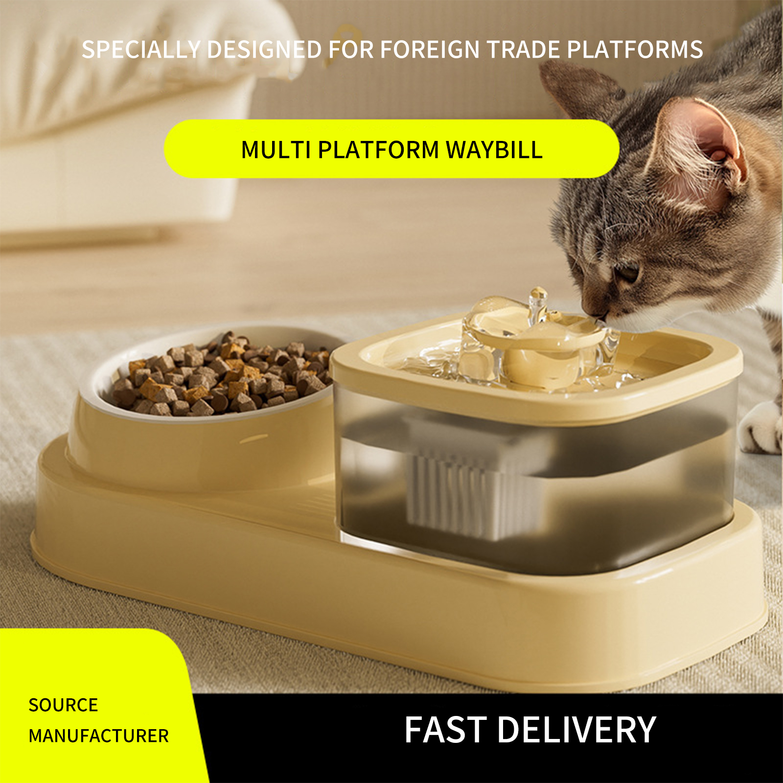 Cat automatic water dispenser with dry wet separation integrated 2-in-1 dog feeding universal pet supplies dropshipping