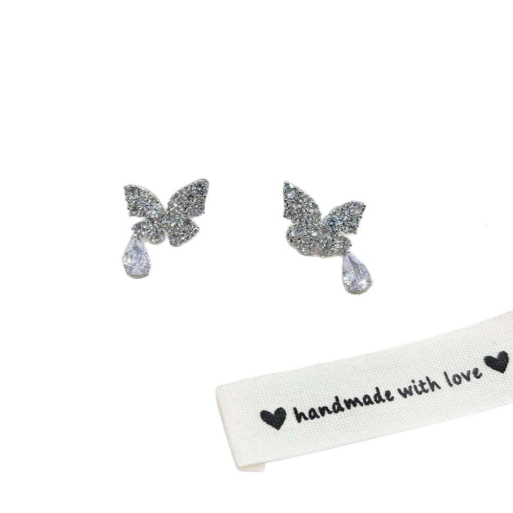 Full Inlaid Shiny Zircon Butterfly Ear Clip Water Drop Pendant White Earrings Niche High-end Sense Brightening Fashion Personality f52