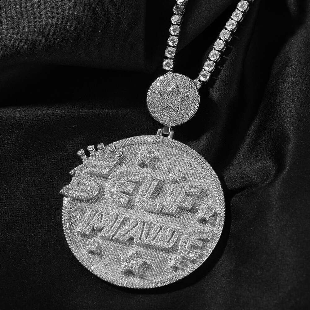Hot Selling Copper Inlaid Zircon Round Pendant Hip Hop Trendy Fashion Creative Letter Self Made Necklace