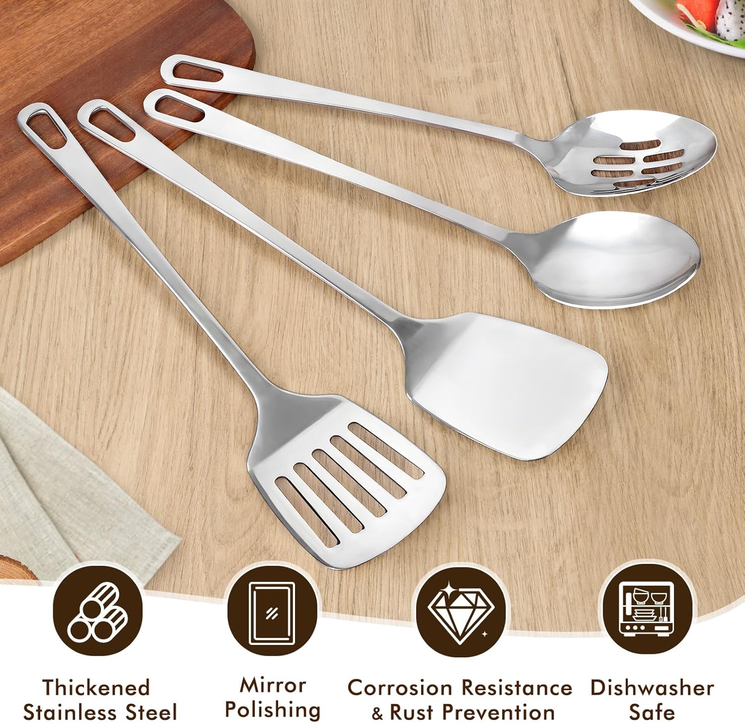 2-Pack Stainless Steel Spatulas Set - Solid & Slotted Turner - Heavy Duty 18/10 Kitchen Spatula for High Heat Cooking (Fish/Pancakes/Eggs) - Dishwashe