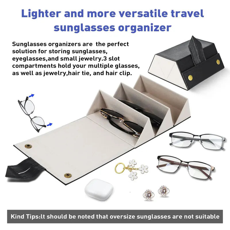 Portable Travel Sunglasses Storage Box 3 Slots Foldable Travel Sunglass Case Multiple Pairs Eyeglasses Holder Glasses Organizer 250729