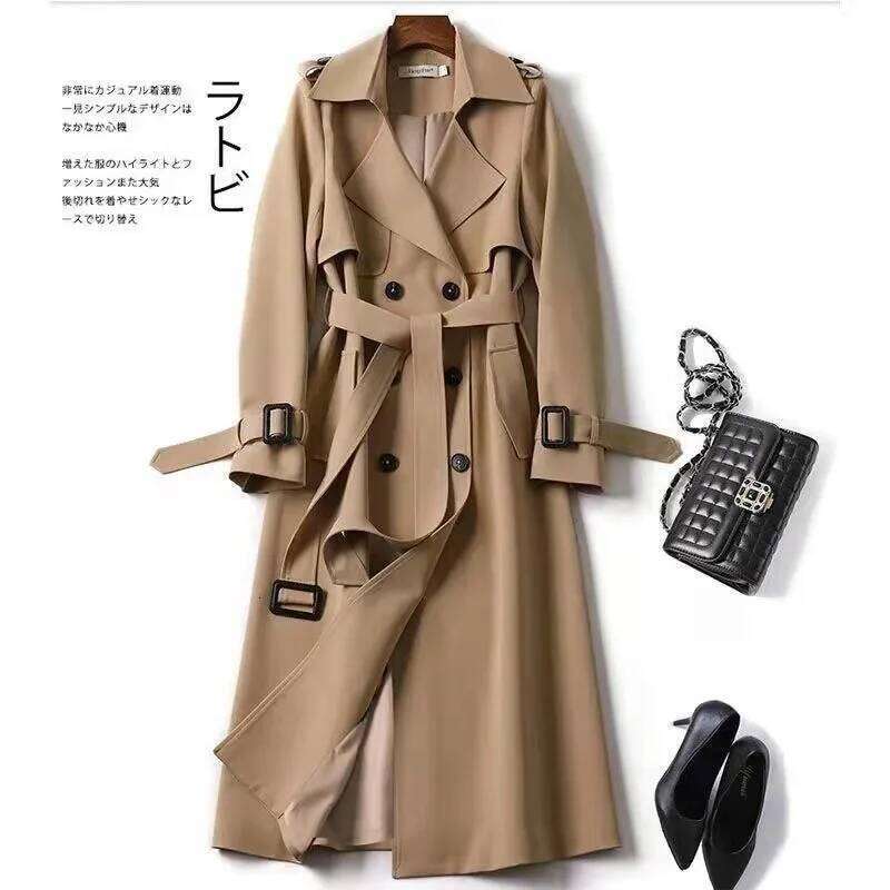Designer Clothing Trench Coat Midi 2024 Spring Autumn New Chic Popular British Style Below-The-Knee Vintage Long Coats And Jackets Women Fashion