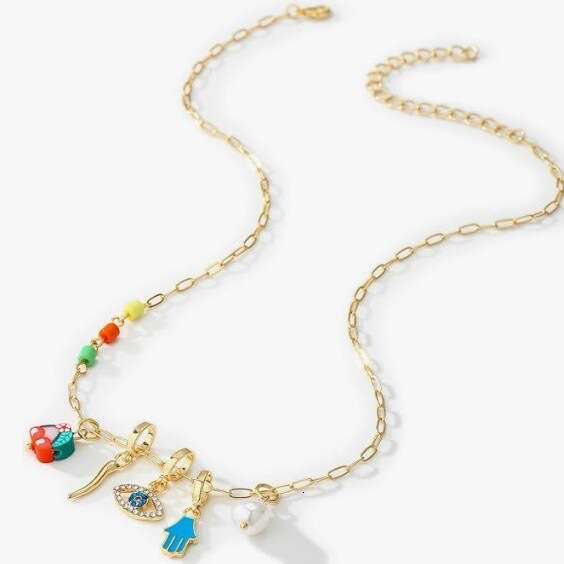 OZON Devil's Eye Geometric Metal Pendant for Women Fashion Star and Moon Enamel Necklace