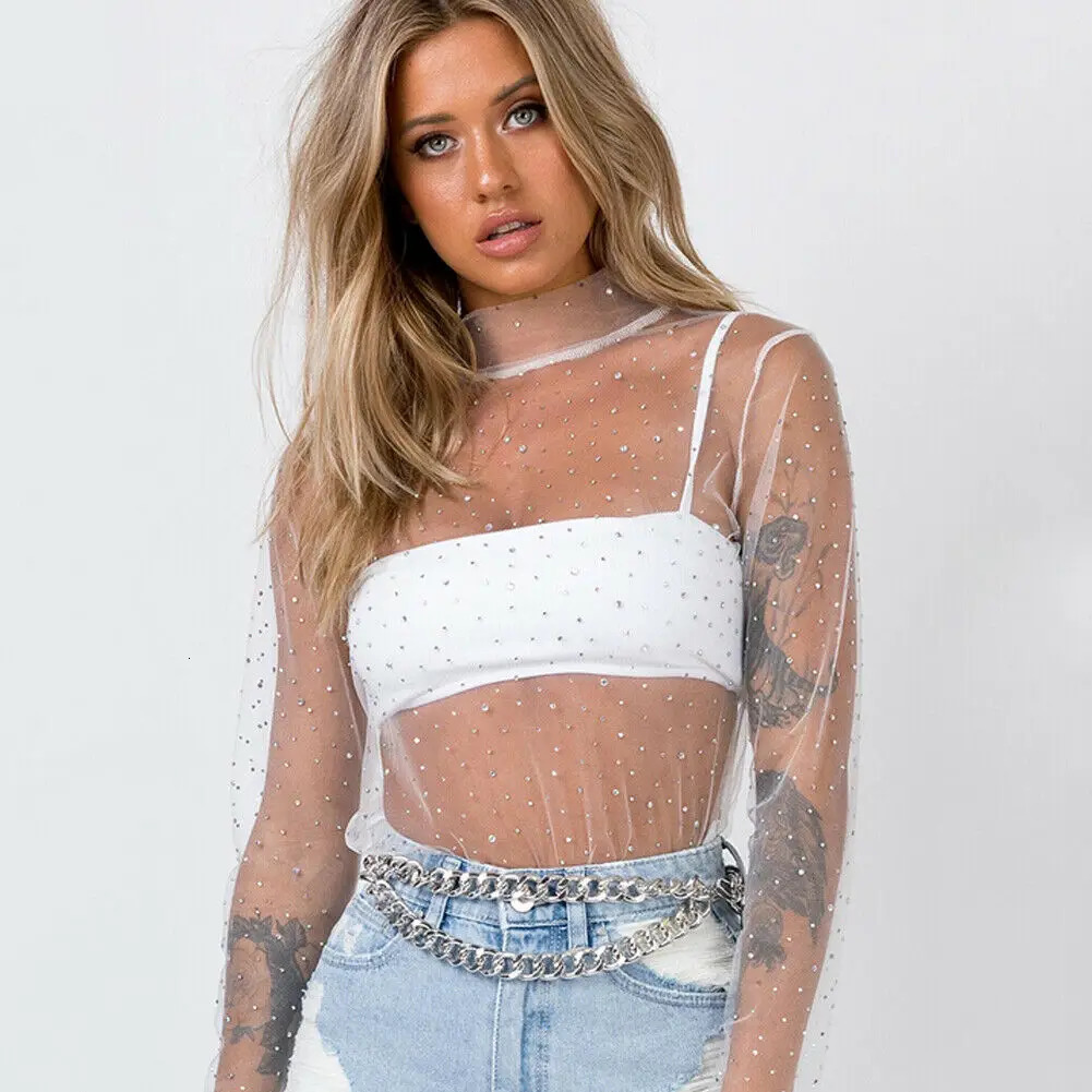 Women Summer Transparent Sequins Tee Top SXL Short Sleeve Flower Mesh Sheer Camisole Top Female TShirt Top Women 250724