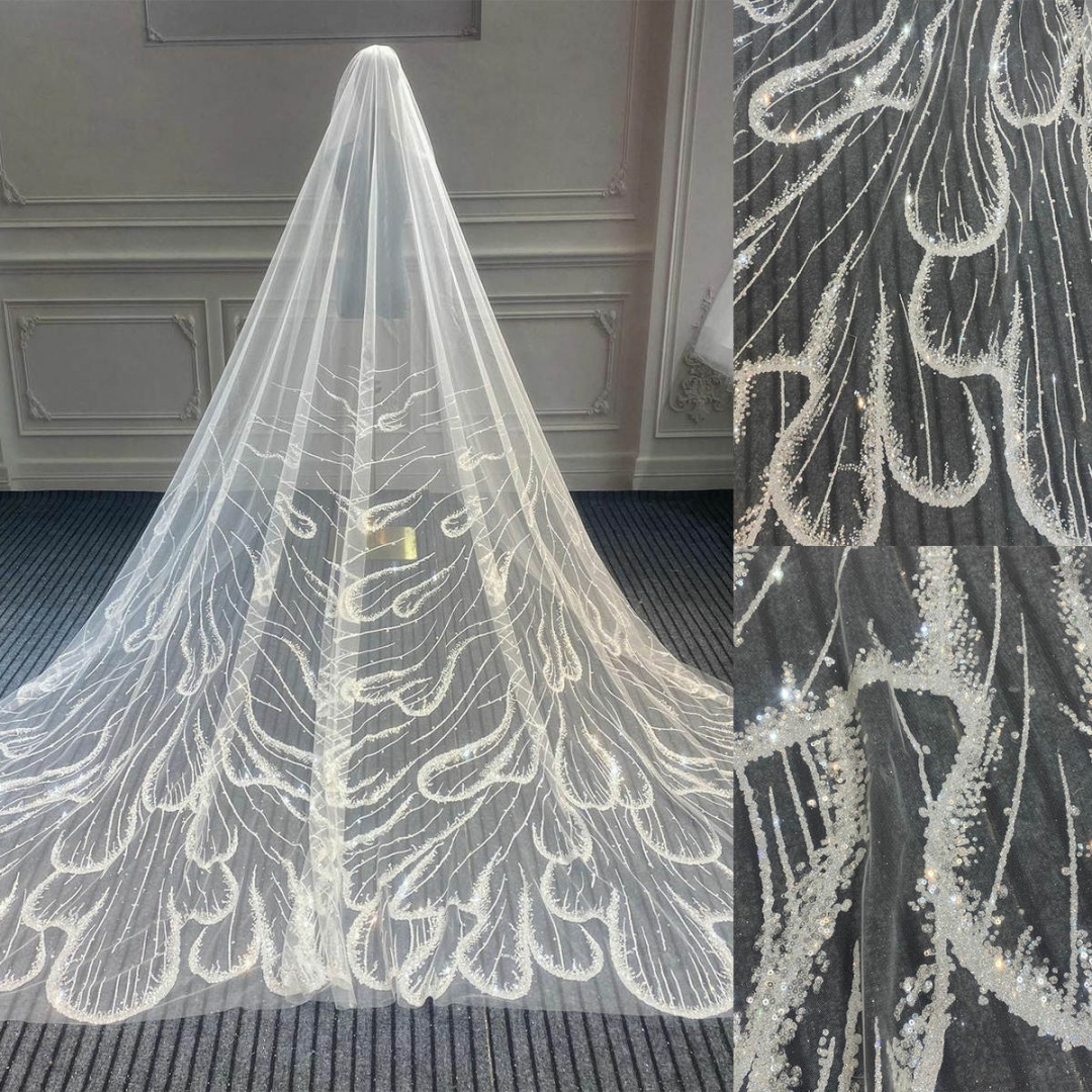 Cathedral Length Customized Wedding Veil One Tier Luxury Sequins Bridal Veil Long Tulle Veil with Comb Wedding Accessories