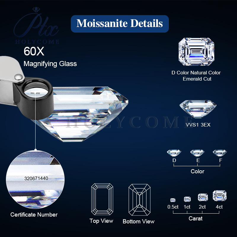 Moissanite Stone 0.5~3 Carat D Color Octangle Shape Emarald Cut White High Quality Excellent Brilliant Cut 7*9mm VVS Grade Test Positive