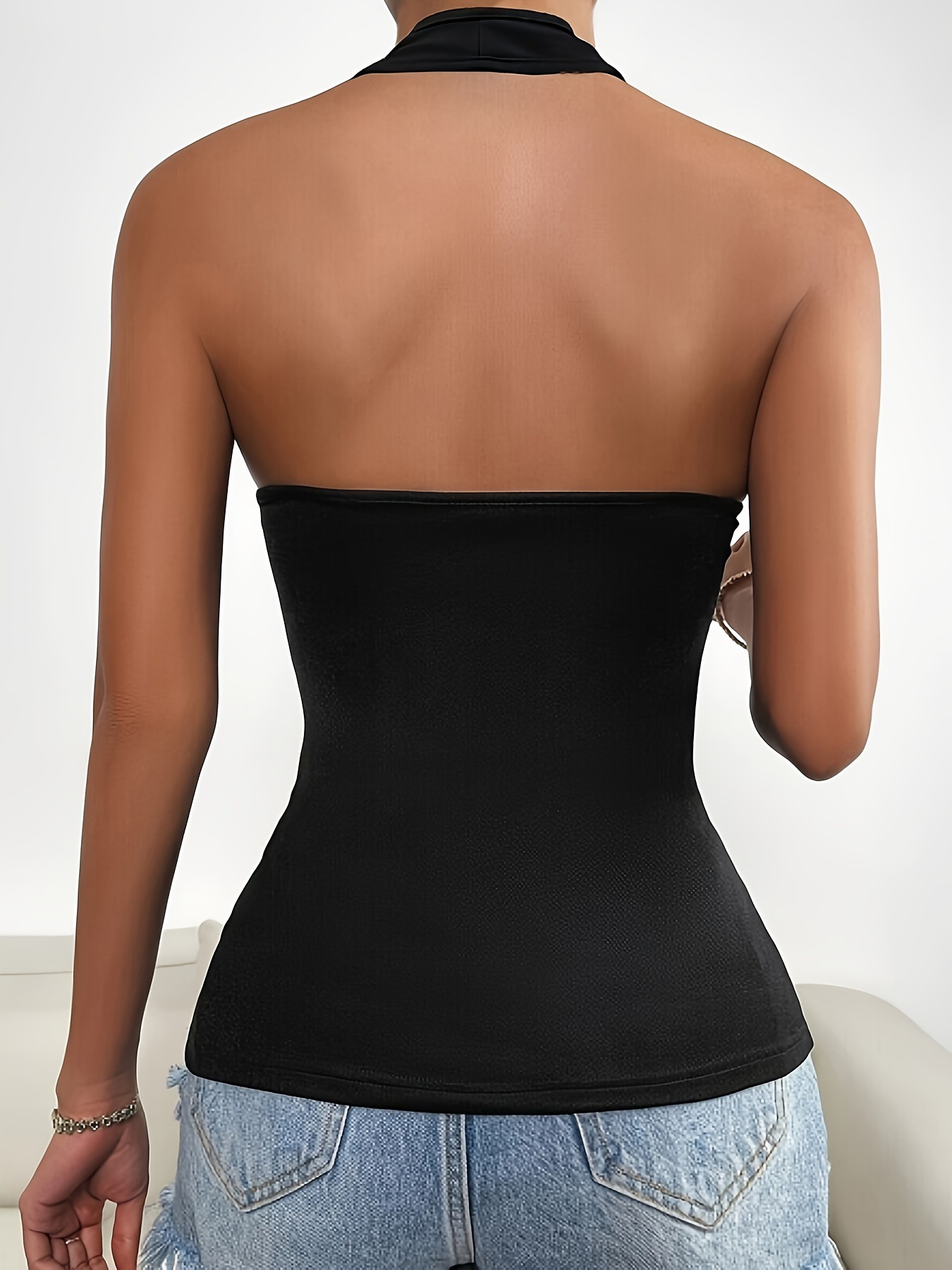 Women's halter neck slim zipper tight-fitting top