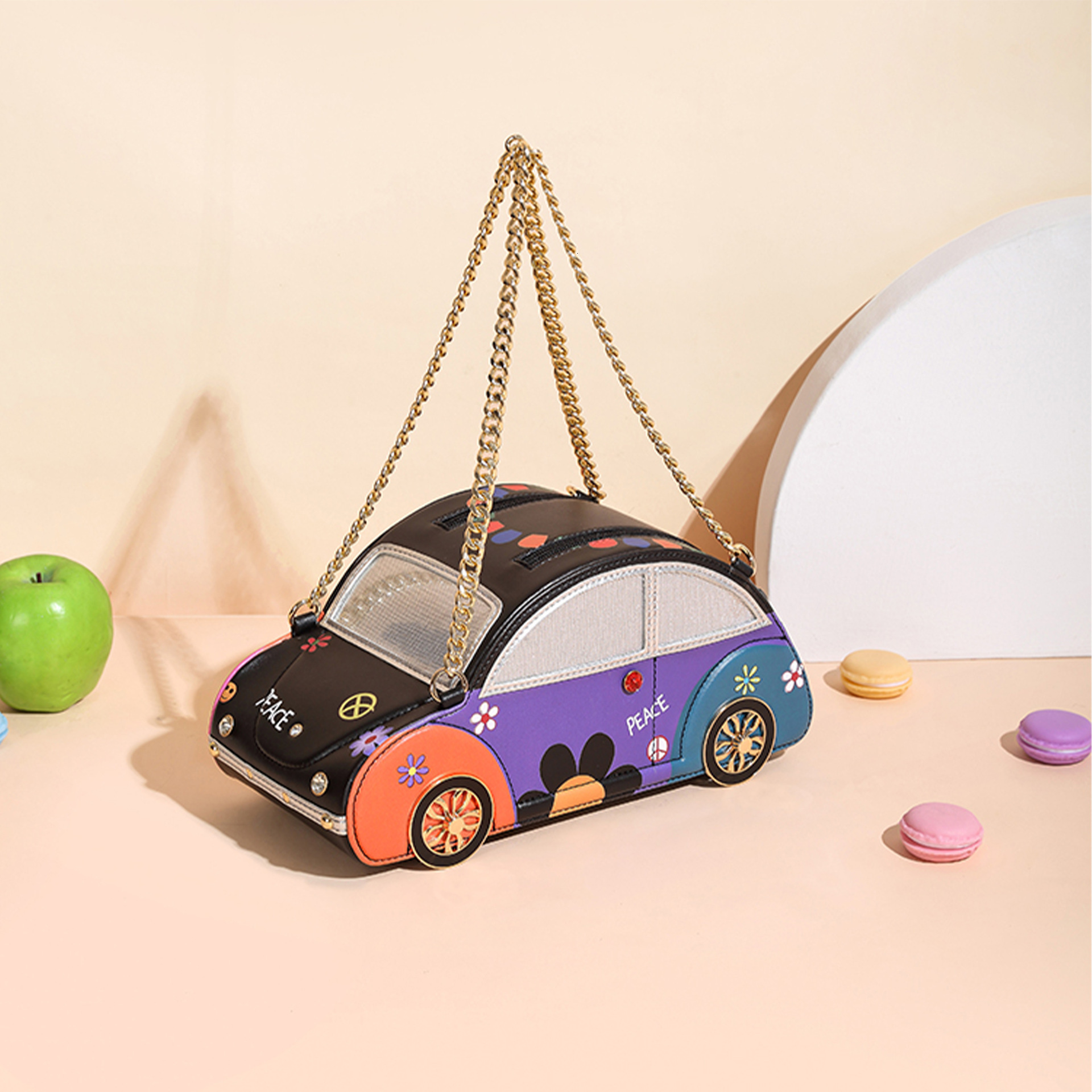 Cute Color-Block Car-Shaped Handbag Chain Novelty Box Casual Personality Creative Shoulder Bag for Women ddmymoon