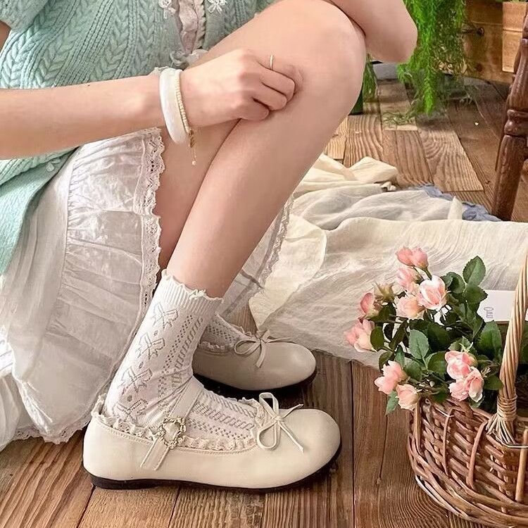 Round Toe Bowknot Flat Leather for Women 2025 New Spring Autumn French Style Soft Sole Mary Jane Shoes to Match Skirts ddmysaturn
