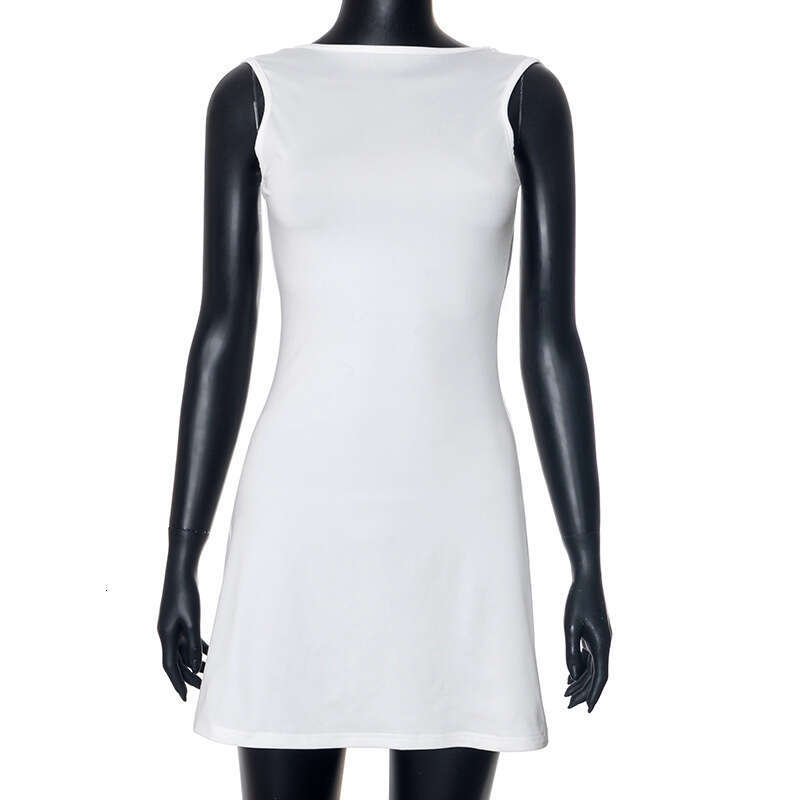 Kds030 Women's Summer New Solid Color Round Neck Sleeveless Backless Ruffle Casual Bodycon Dress B5