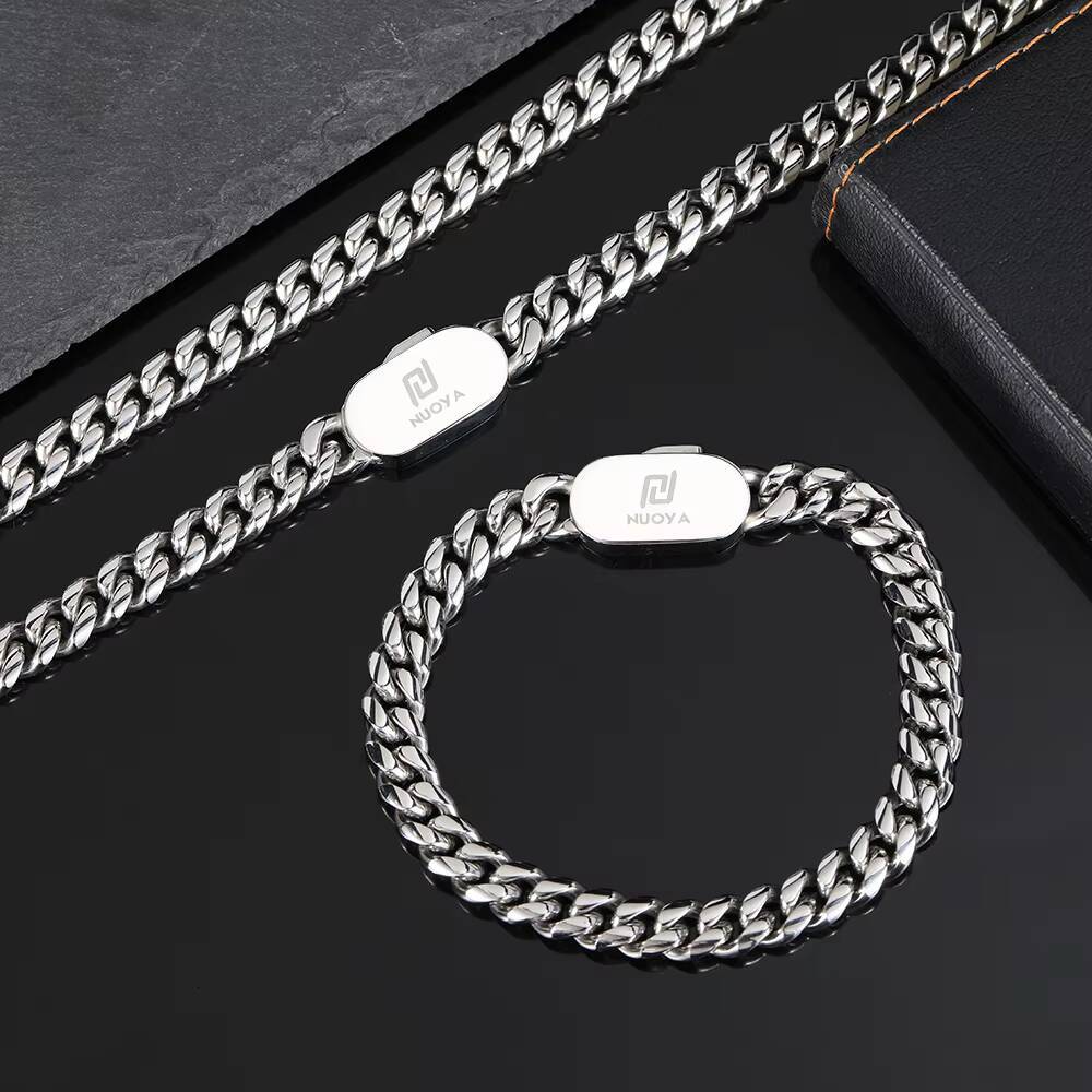 NUOYA 8mm Hip Hop Cuban Link Necklace Jewelry Customizable PVD Plated Stainless Steel Necklace for Men