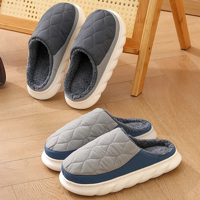 Big Size 48 49 Fashion Men Slippers Waterproof Women Warm Plush Winter Flats Home Non Slip Slides Soft Thick Sole Furry Shoe 250725
