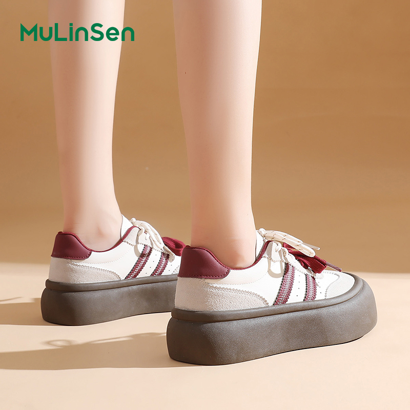 Mulinsen Dexun shoes women's shoes 2025 new four seasons thick bottom platform cake versatile sports leisure breathable big head sneakers