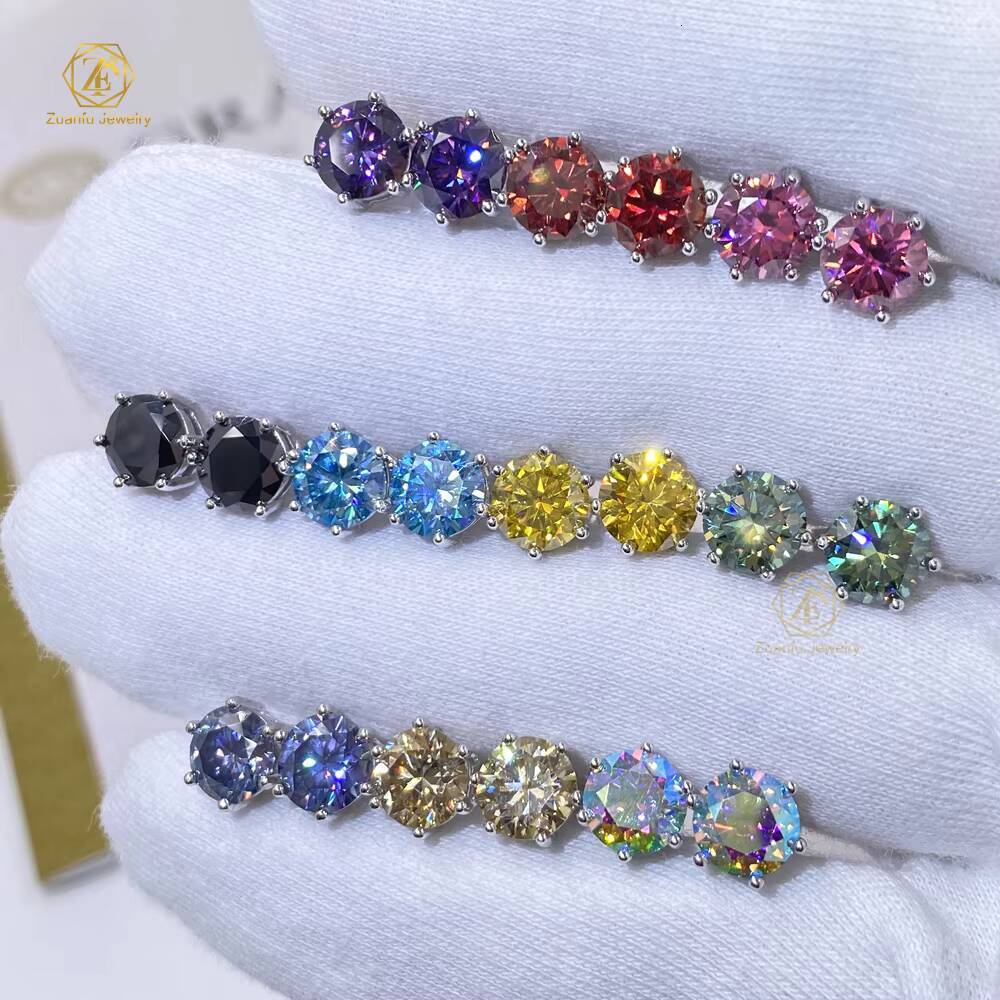 Hip Hop Jewelry Diamond Earrings Pass Tester 0.5ct/1ct /2ct S925 Silver VVS Pink Yellow Red Black Moissanite Earrings for Ladies