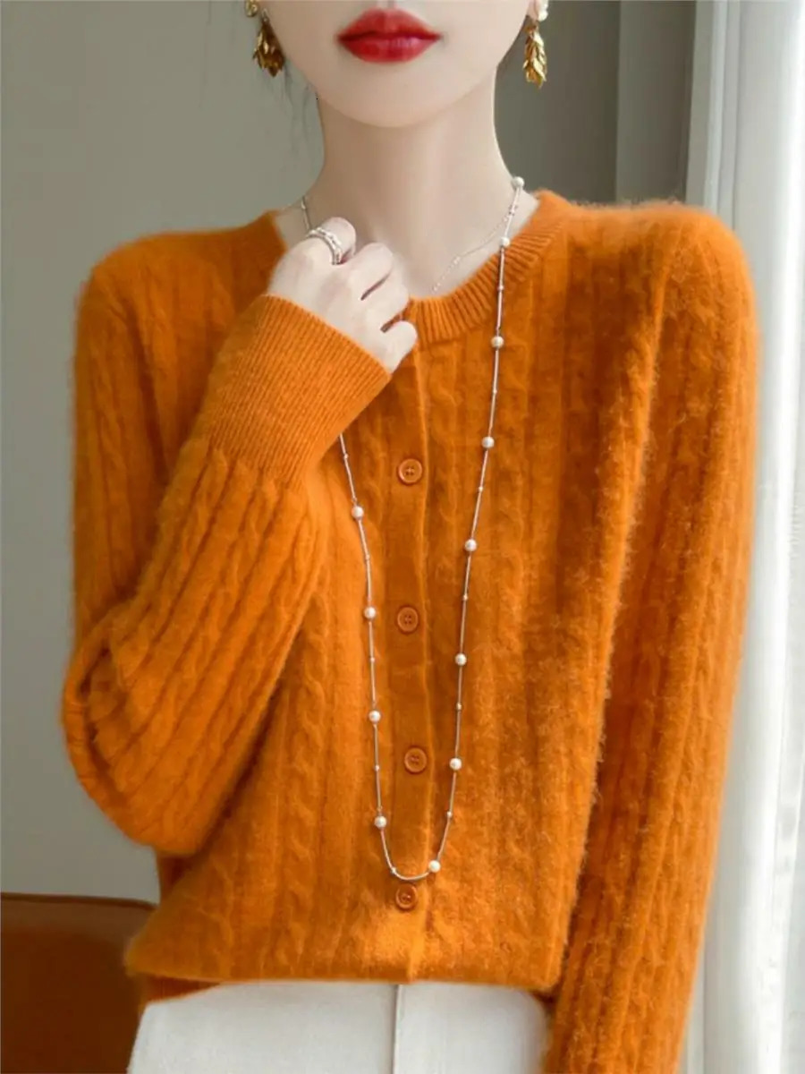 Autumn Winter Women Cardigans Oneck Solid Sweater Spring Long Sleeve Single Breasted Knit White Fashion Korean Jumper 250730