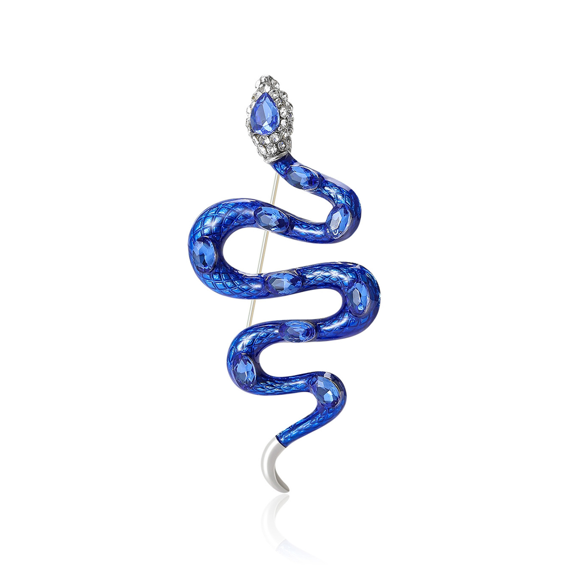 Green Enamel & Rhinestone - Embellished Snake Brooch With Teardrop - Shaped Gem Accents Bold Party Jewelry And Gift For Her High Quality And Stylish J