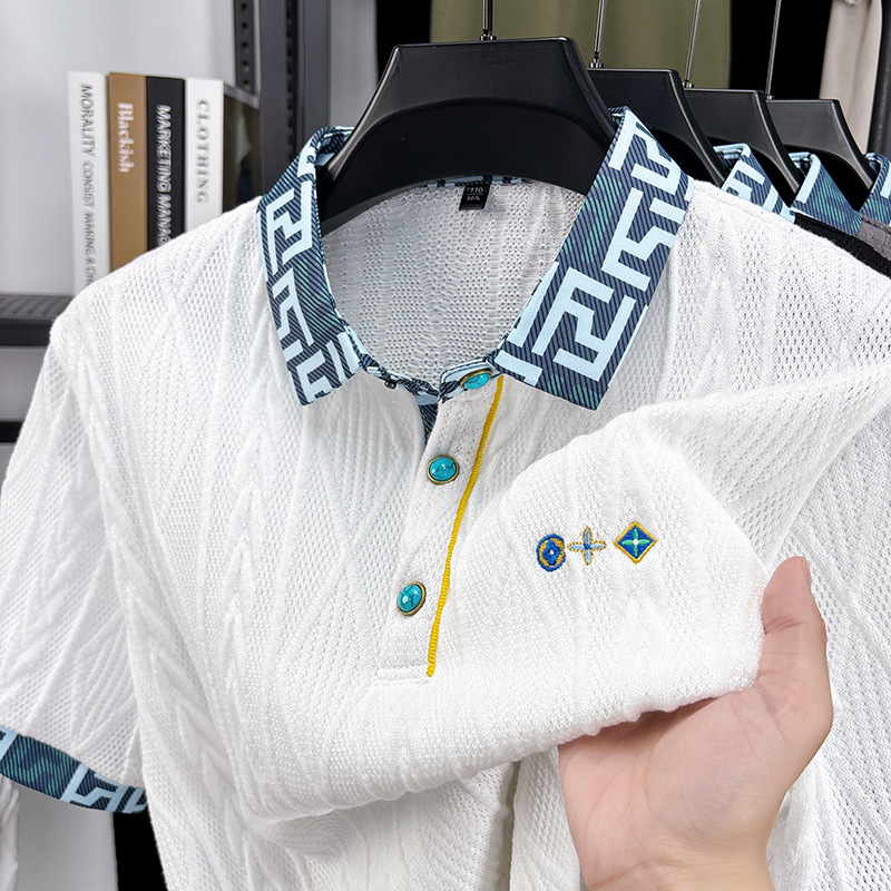Men's 3D Jacquard Split-Hem Polo Shirt Business Casual Versatile Breathable Cooling Men's Polo Shirts 2025s free shipping black white shirts