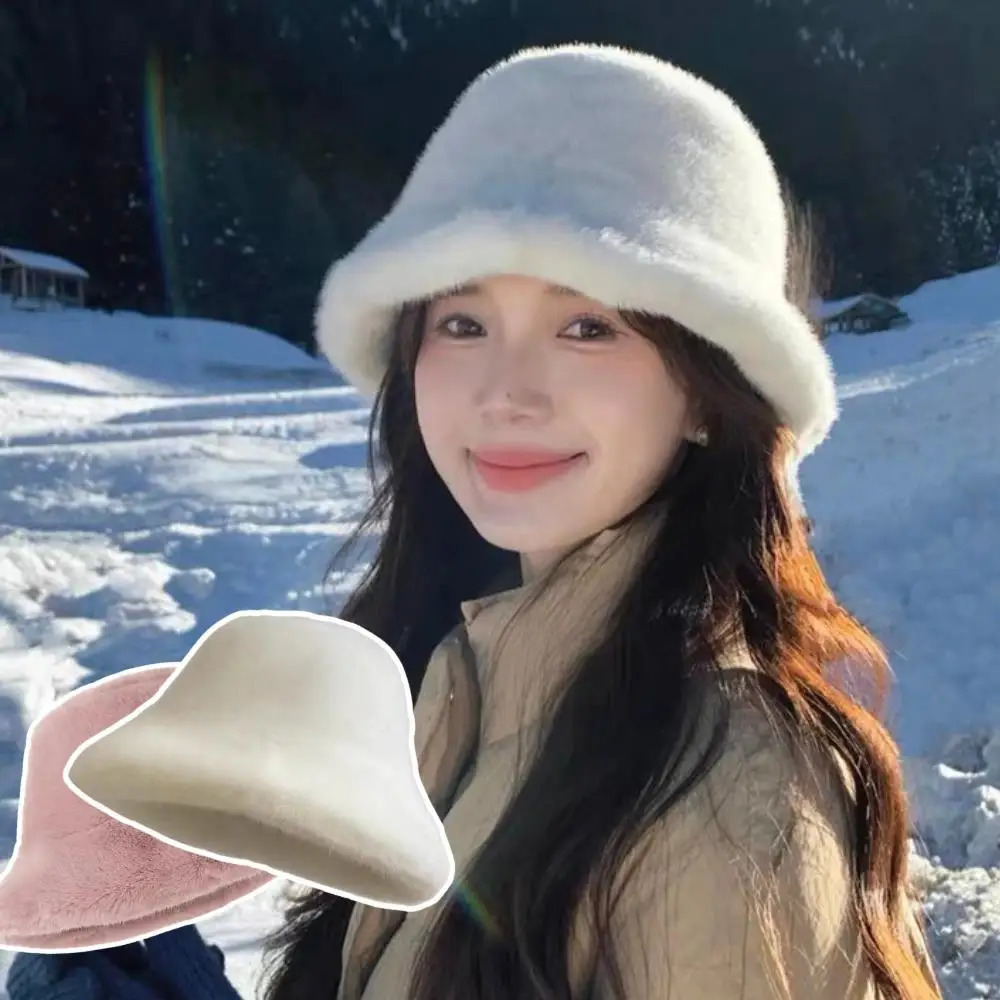 Female Faux Fox Fur Bomber Hat Windproof Keep Warmer Fisherman Hats Korean Style Bucket Hat Solid Beanie Winter Warm Hats 250724