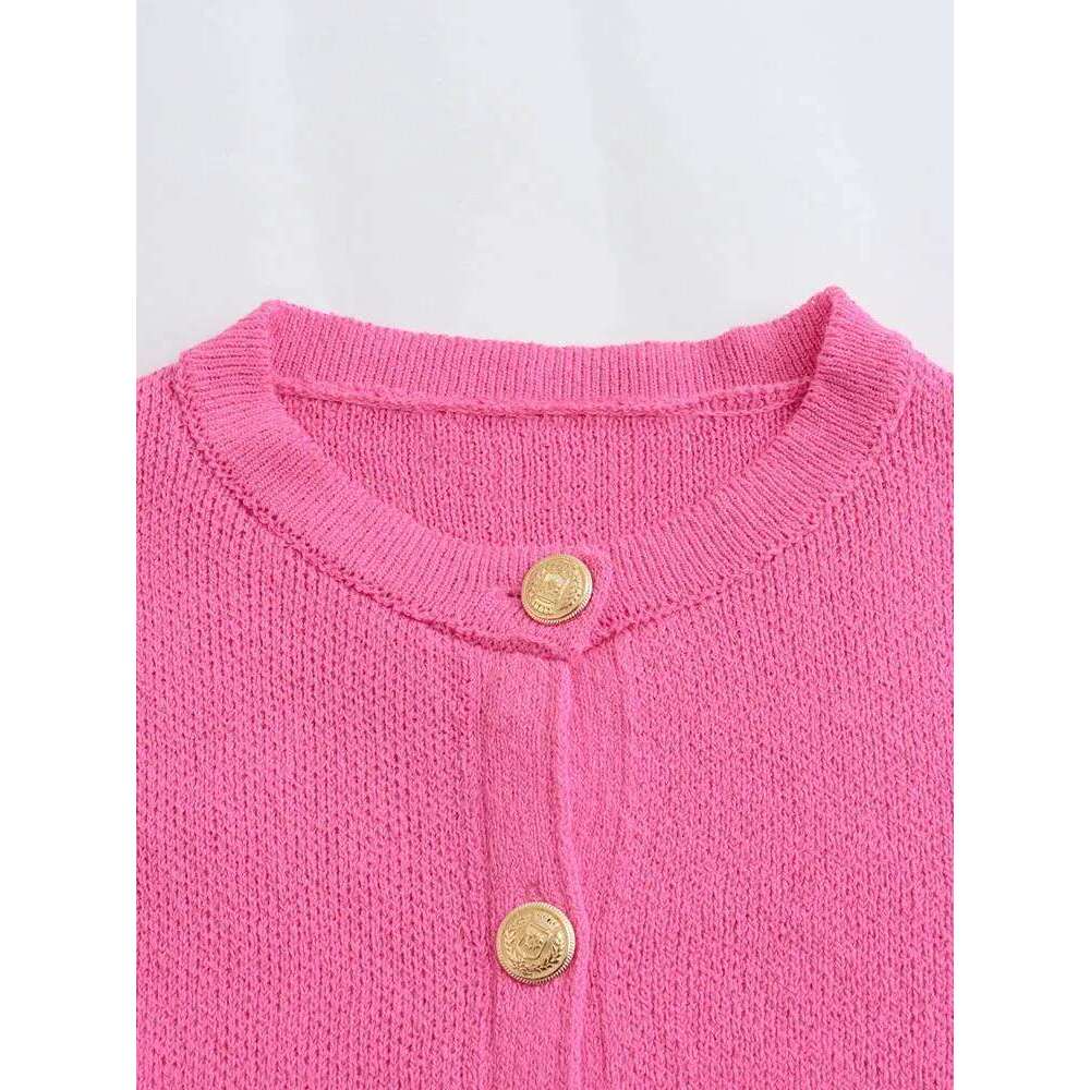 Designer Clothing 2025 2025 Women's Knitted Cardigan Sweater Golden Buttons Front Patch Pockets Long Sleeve Female Outerwear Chic Tops