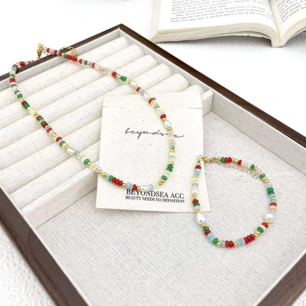 Dopamine Mixed Color Beaded Colorful Glass Beads Collarbone High-end Neck Chain Baroque Pearl Necklace f57