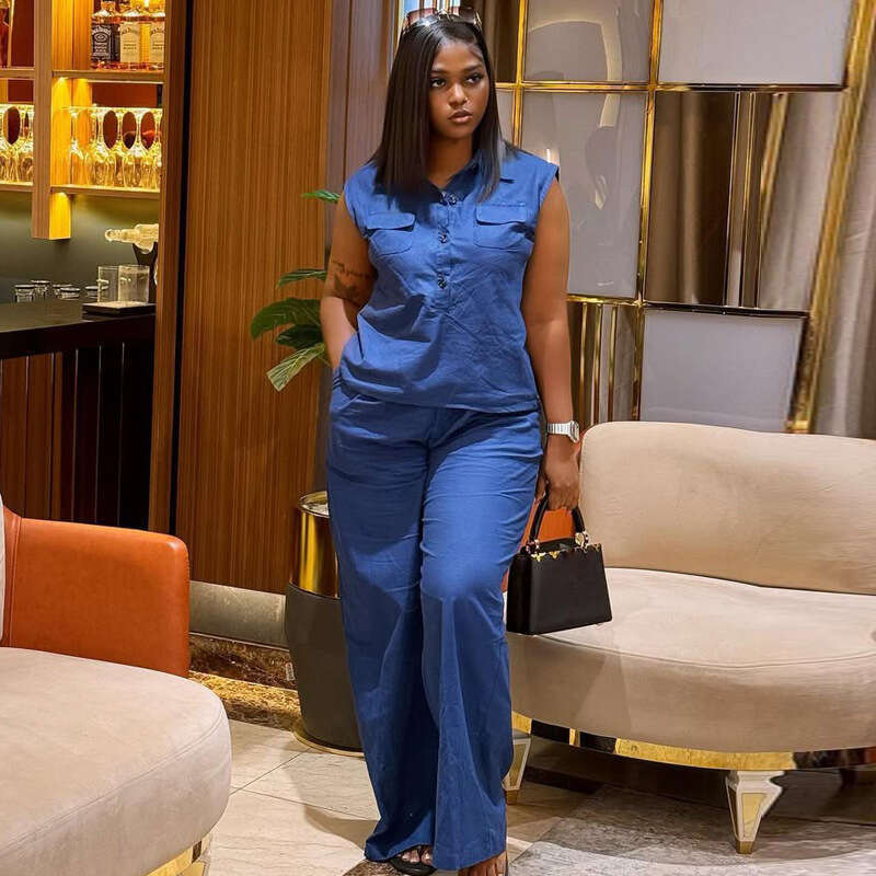 Women's Casual Stylish Vest Two-Piece Set High-Waisted Wide-Leg Pants New High-End Versatile Outfit B5