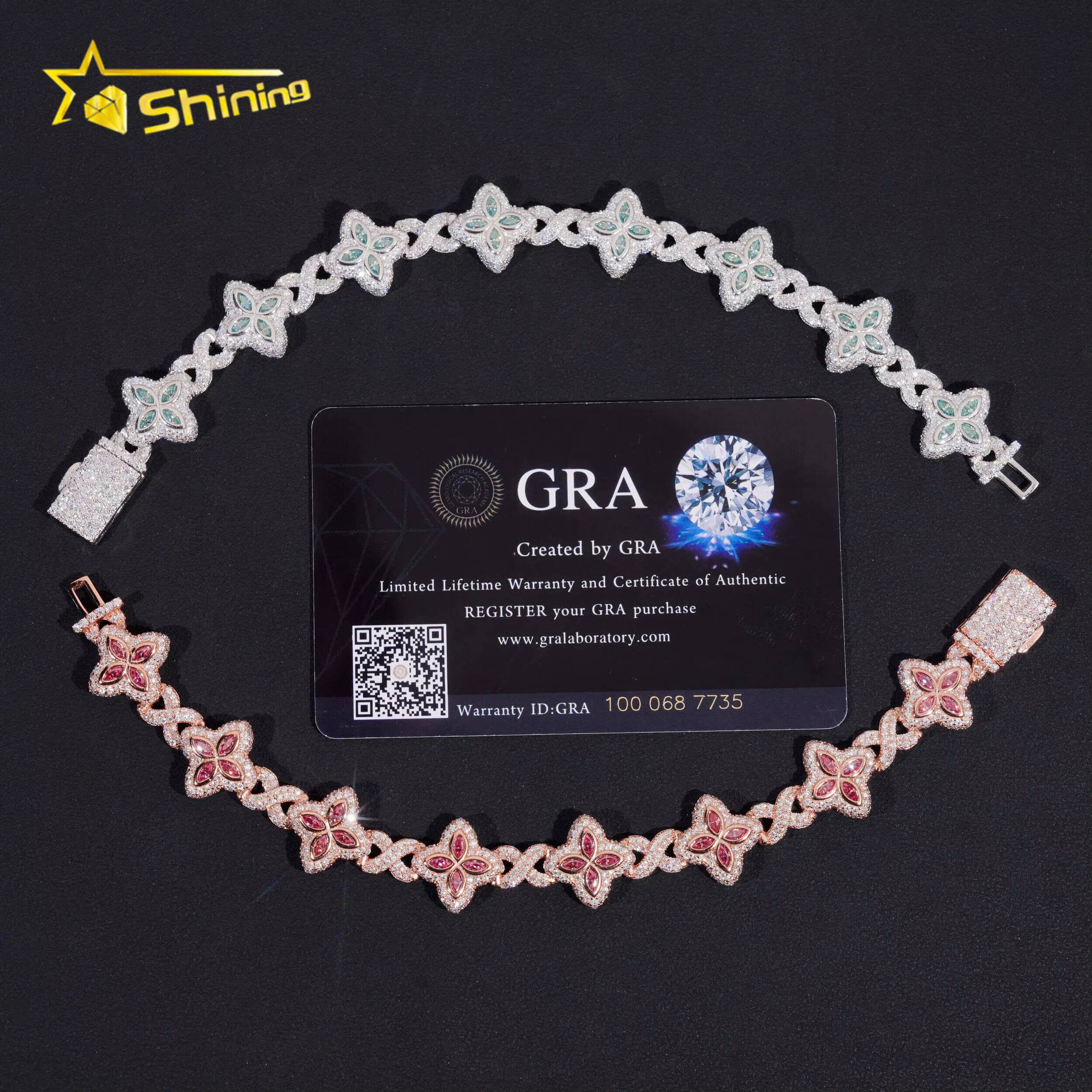 New Design Iced Out Colors Moissanite Cuban Link Chain Sterling Silver 925 Moissanite 15mm Bracelets Hip Hop Mens Jewelry